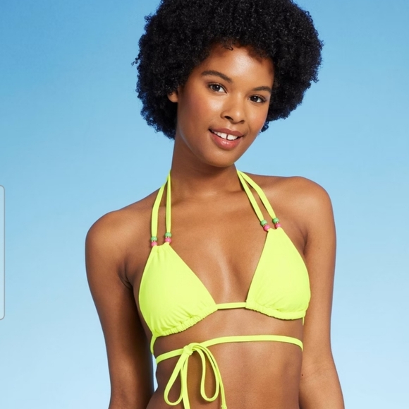 Women's Beaded Wrap Triangle Bikini Top - Wild Fable Yellow S(4-6) - Picture 1 of 8